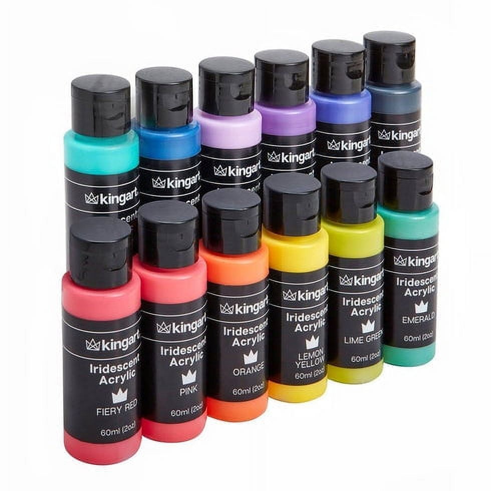 KINGART Studio Acrylic Craft Paint, 60ml (2oz) Bottle, Set of 12 Iridescent Colors