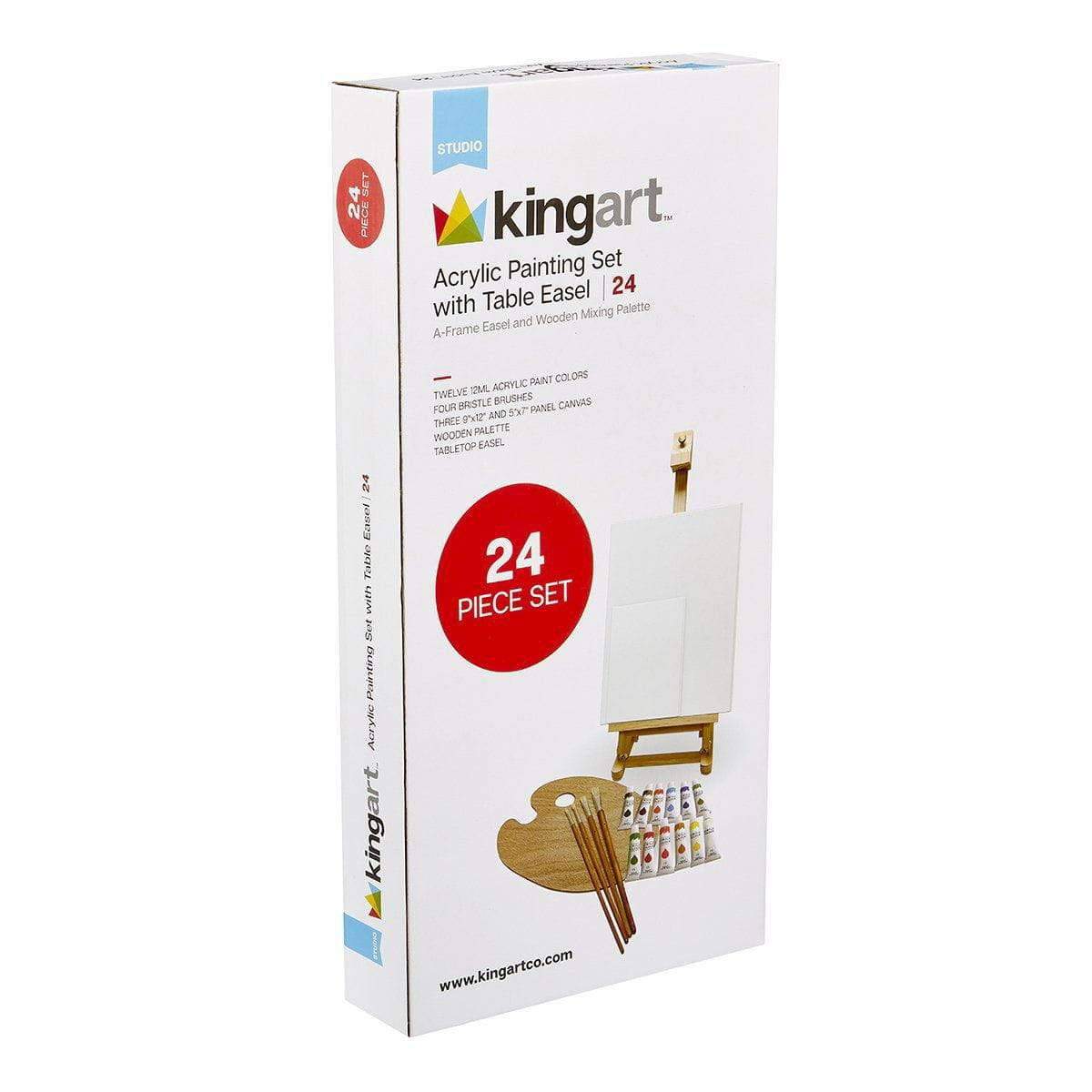KINGART Studio Acrylic Painting Set with Table Easel, 24 Piece Set, For beginners and experts