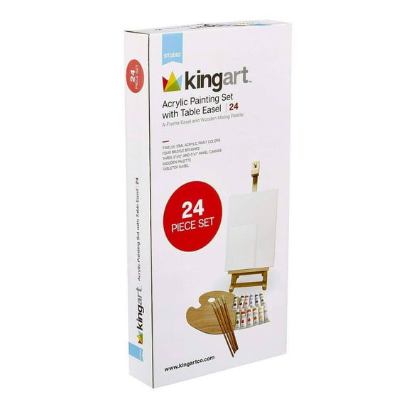 KINGART Studio Acrylic Painting Set with Table Easel, 24 Piece Set, For beginners and experts