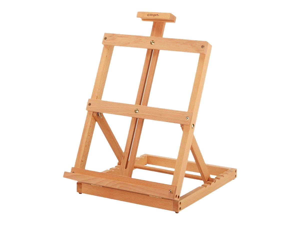 KINGART Studio Wooden H-Frame Studio Easel, Heavy Duty Tabletop, Natural Wood Finish