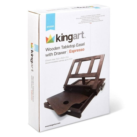 KINGART Studio Wooden Tabletop Easel, Adjustable with Storage Drawer & Wood Palette, Espresso Finish
