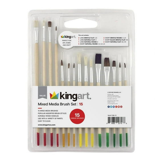 KINGART Value Pack All-Purpose Brush Set for Art, 15-Pack