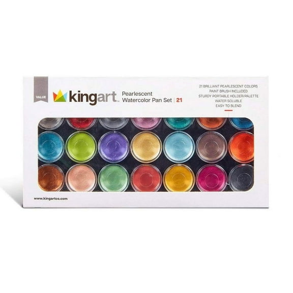 KINGART Watercolor Pan Set, Pearlescent Colors, 21 Unique Shades & Paint Brush
