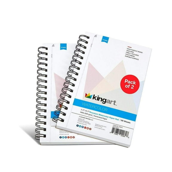 KINGART Watercolor Paper 2-Pack, Cold Pressed, Acid Free & Perforated, 5.5 X 8.5", 30 Sheets (Per Pad)