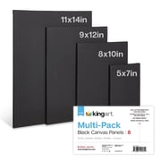 KINGART&reg; Black Canvas Panels, Classic, Multiple Sizes, 8-Pack 2 ea. of 5x7, 8x10, 9x12, 11x14