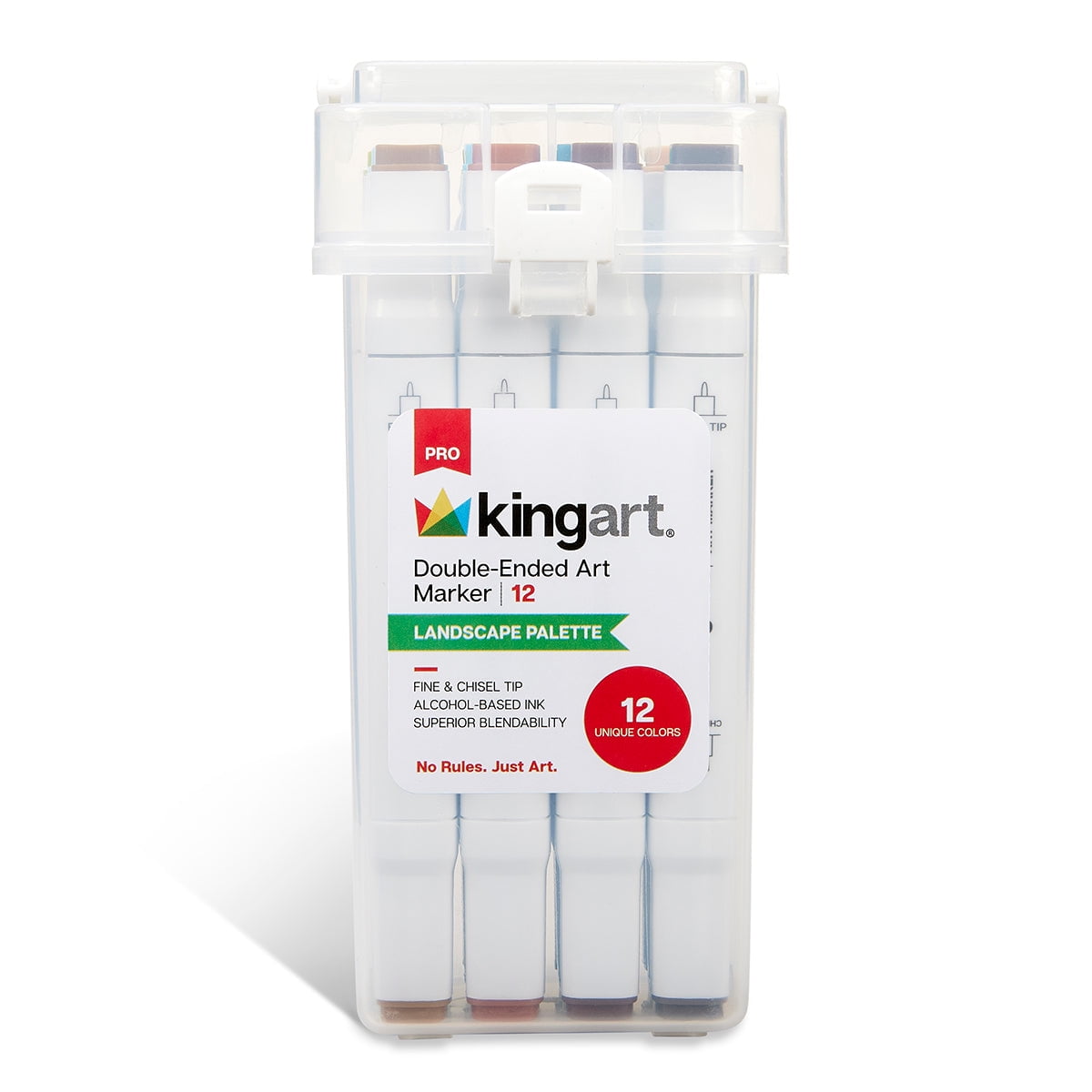 KINGART&reg; PRO Double-Ended Art Alcohol Markers, 12 Landscape Palette Colors with Both Fine & Chisel Tips and Superior Blendability