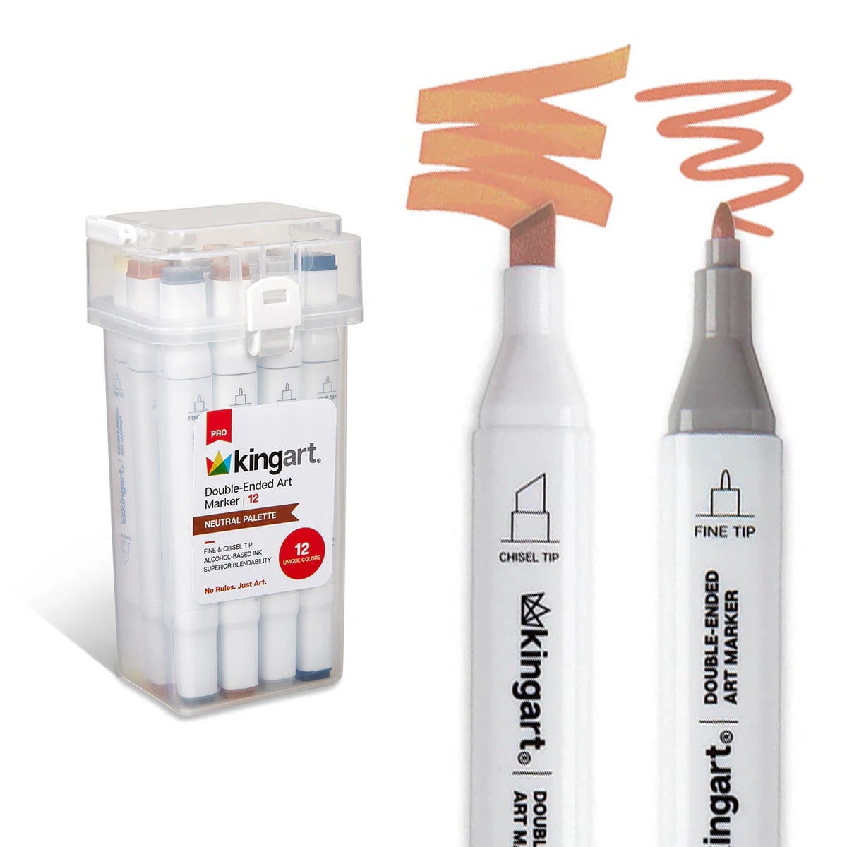 KINGART® PRO Double-Ended Art Alcohol Markers, 12 Neutral Palette Colors with Both Fine & Chisel Tips and Superior Blendability