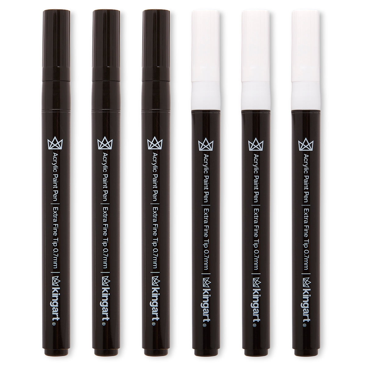 KINGART PRO Extra Fine Point Acrylic Paint Pen Markers, Black & White, Set of 6 (3 each)