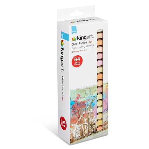 KINGART Square Chalk Pastels, Set of 64 Unique Colors