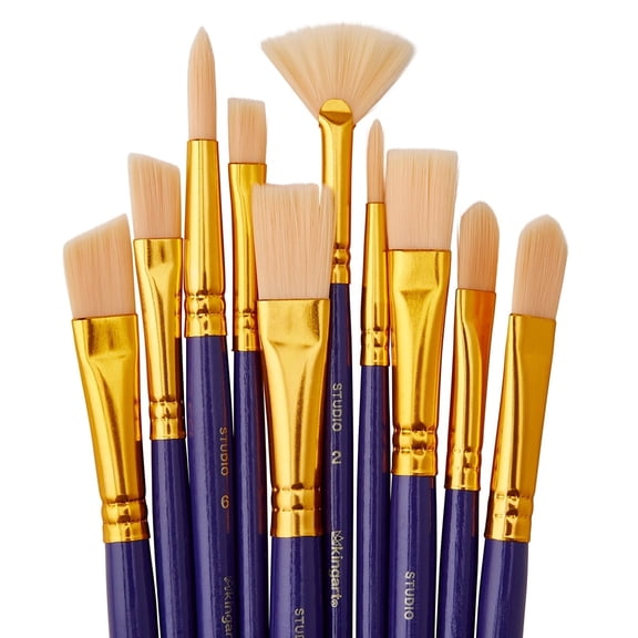 KINGART Studio All-Purpose Art, Craft & Hobby Synthetic Bristle Paint Brushes, Set of 10