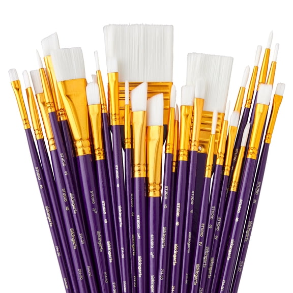 KINGART® Studio All-Purpose Art, Craft & Hobby White Nylon Paint Brushes, Set of 30