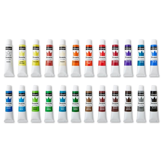 KINGART Studio Gouache Paint, 12ml (.4oz), Set of 24 Unique Colors