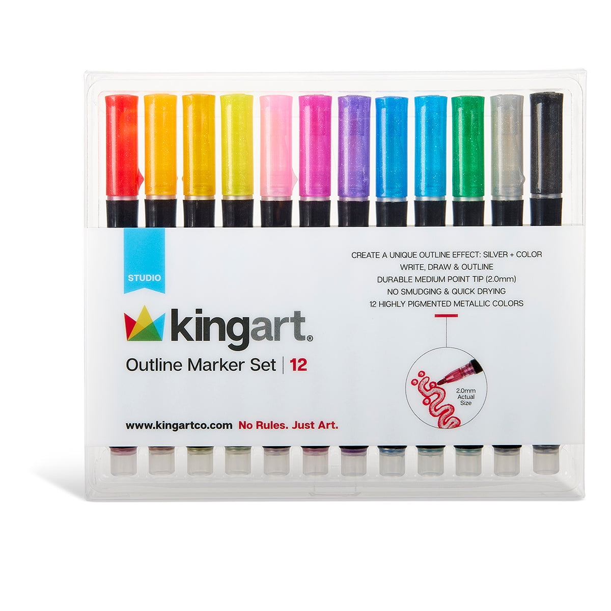 KINGART® Studio Outline Markers 12 pc. Set, Metallic Silver with