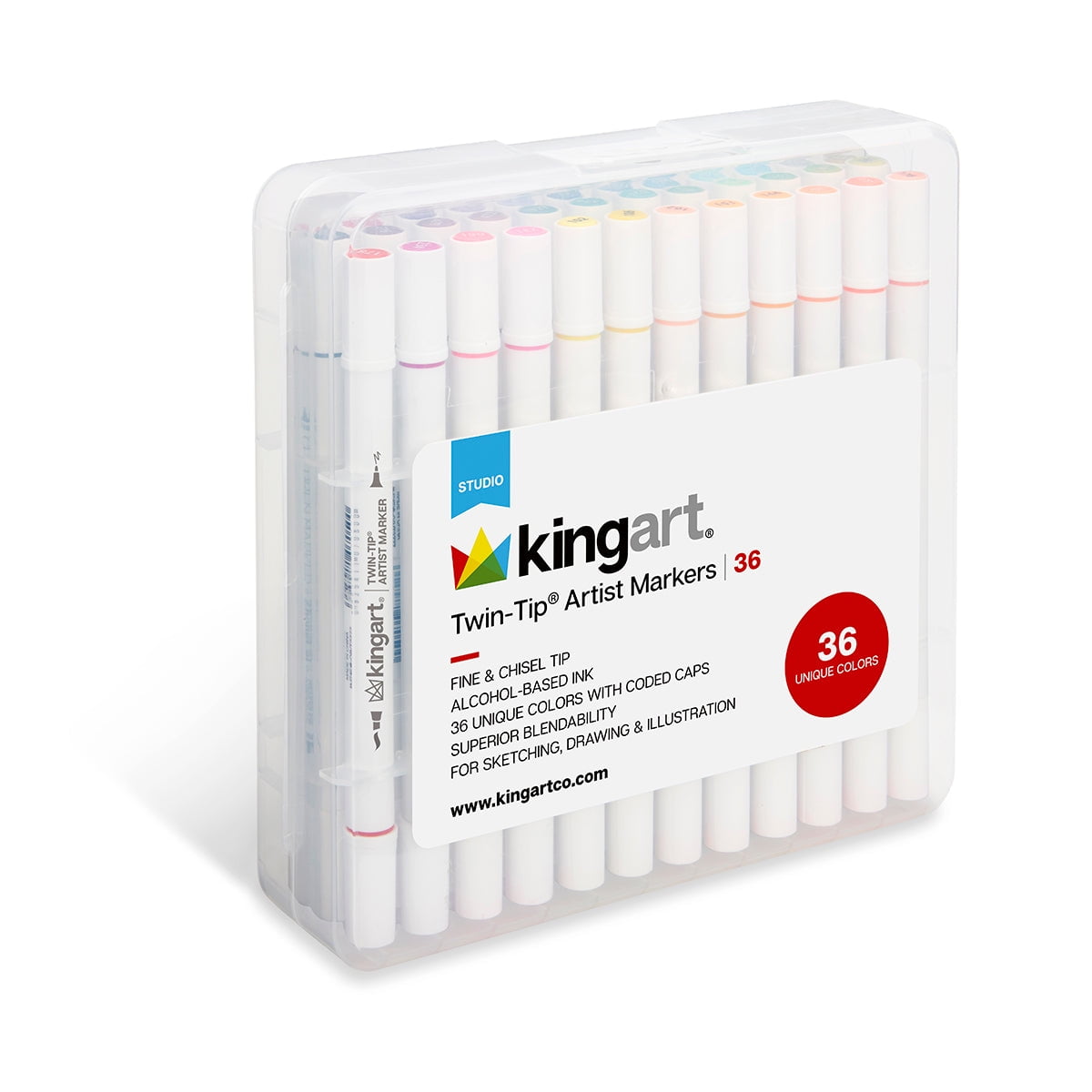 KINGART® Twin-Tip™ Permanent Alcohol-Based Sketch Markers, Storage/Travel  Case, Set of 36 Unique Colors