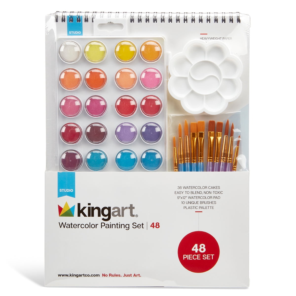 KINGART&reg; Studio Watercolor Painting Art Set - Paint, Brushes, Paper & Palette