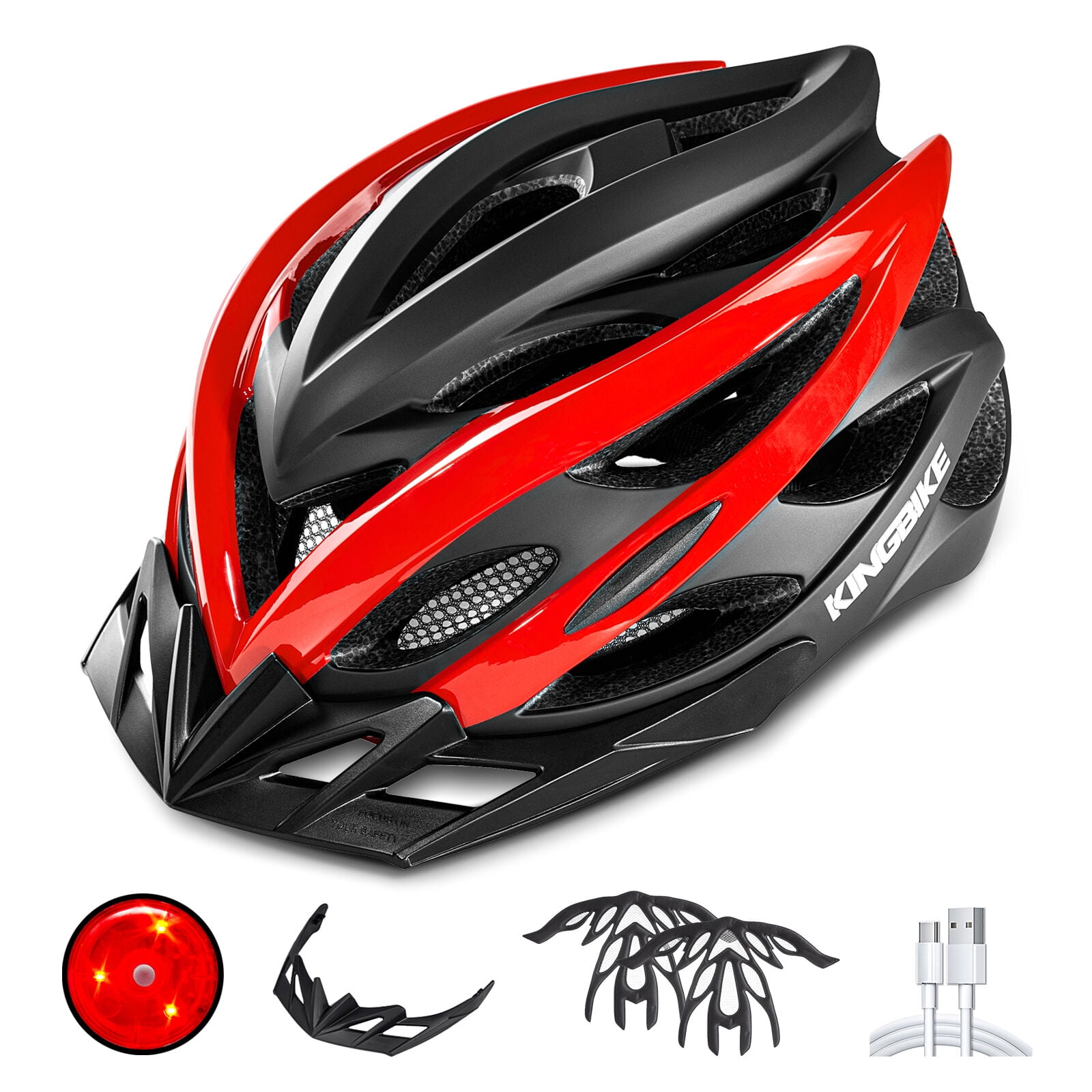 KINGBIKE Road Bike Helmet Road Cycling Lightweight Scooter Helmet with LED Tail Light and Detachable Visor for Youth Adults Men Women 21.25 22.44in