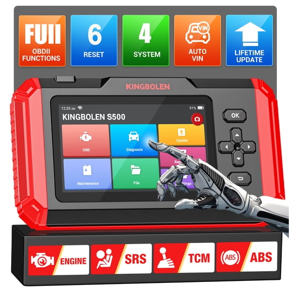 KINGBOLEN S500 OBD2 Scanner ABS SRS Transmission Check Engine Light Code Reader with OIL/BRAKE/SAS/ETS Reset Services, Lifetime Free Update