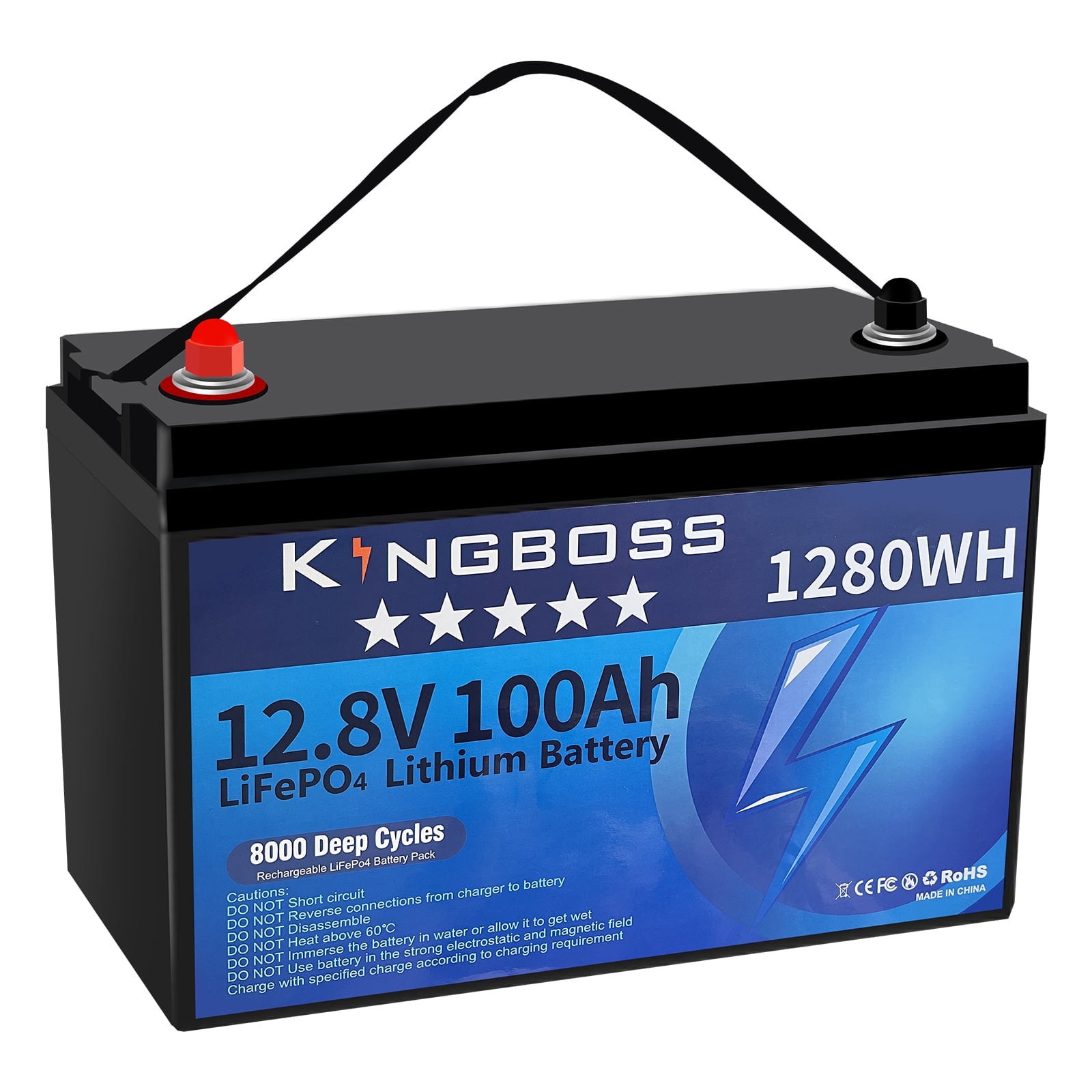 KINGBOSS 12V 100Ah LiFePO4 Lithium Battery Built-in 100A Smart BMS, Waterproof 12 Volt with Low-Temp Protection Group 31 Battery 15000+ Cycles for Solar System, RV, Home Backup