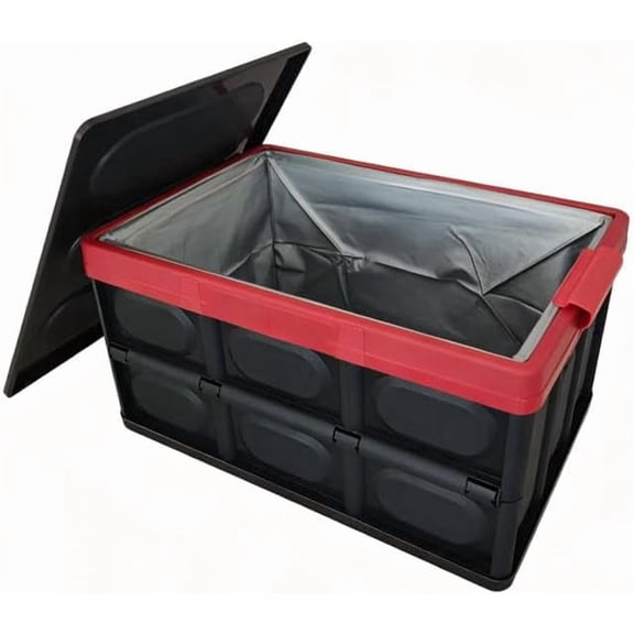 KINGCAV Plastic Durable Cargo Storage Bins with Lid Waterproof Liner Trunk Storage Box with Secure Snap-on Lid Car Trunk Organizer Collapsible Hard Plastic Tote for Camping,Groceries Closet