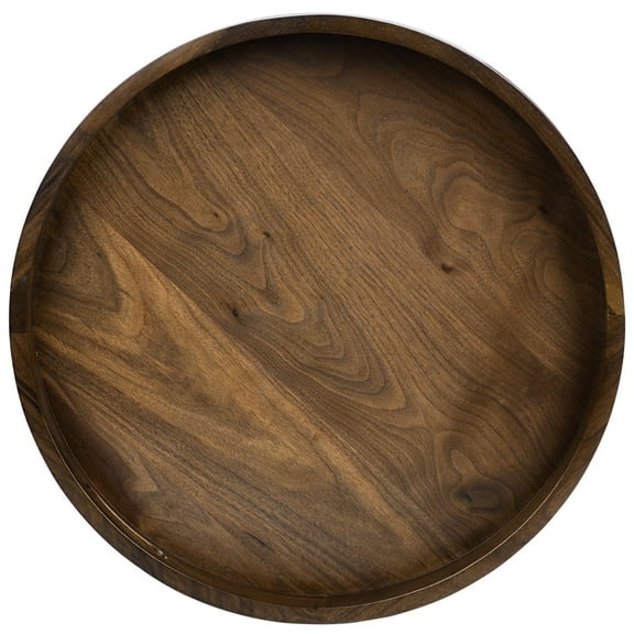 KINGCRAFT 18 x 18 inches Large Round Ottoman Table Tray Wooden Solid Serving Tray with Handle Black Walnut Circle Platter Decorative Tray for Oversized Ottoman Home Breakfast in Bed Tea Coffee