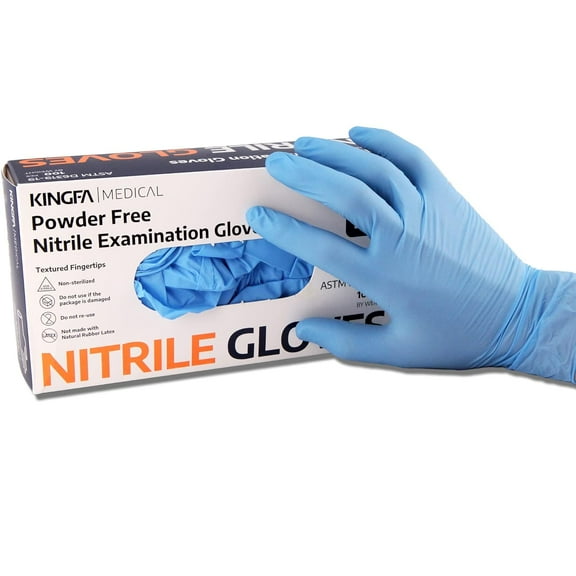 KINGFA Unisex Nitrile Medical Exam Gloves, Disposable, Blue, L, 100-Piece