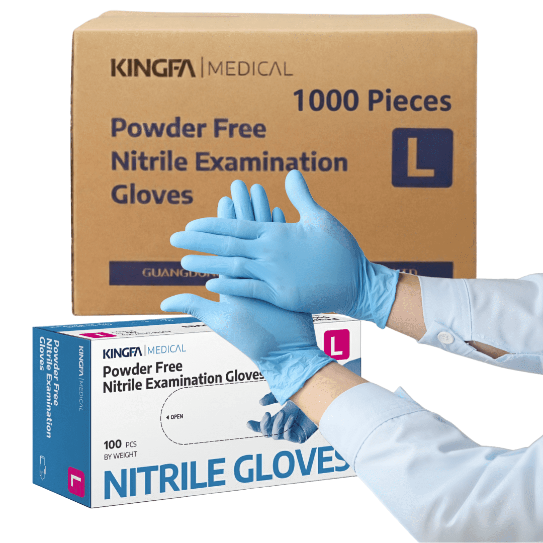 KINGFA Unisex Nitrile Medical Exam Gloves, Disposable, Blue, L, 1000-Piece