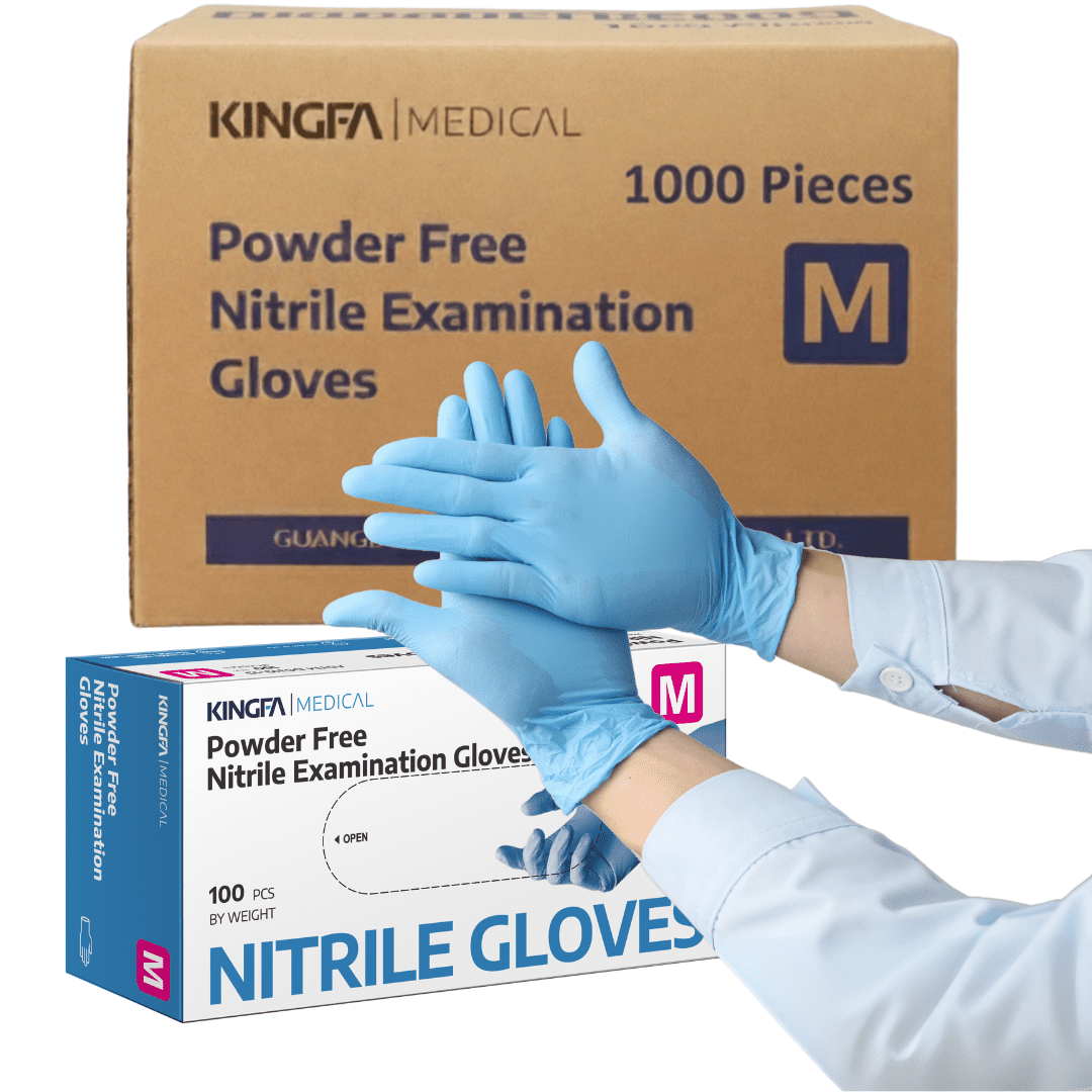 KINGFA Unisex Nitrile Medical Exam Gloves, Disposable, Blue, M, 1000-Piece