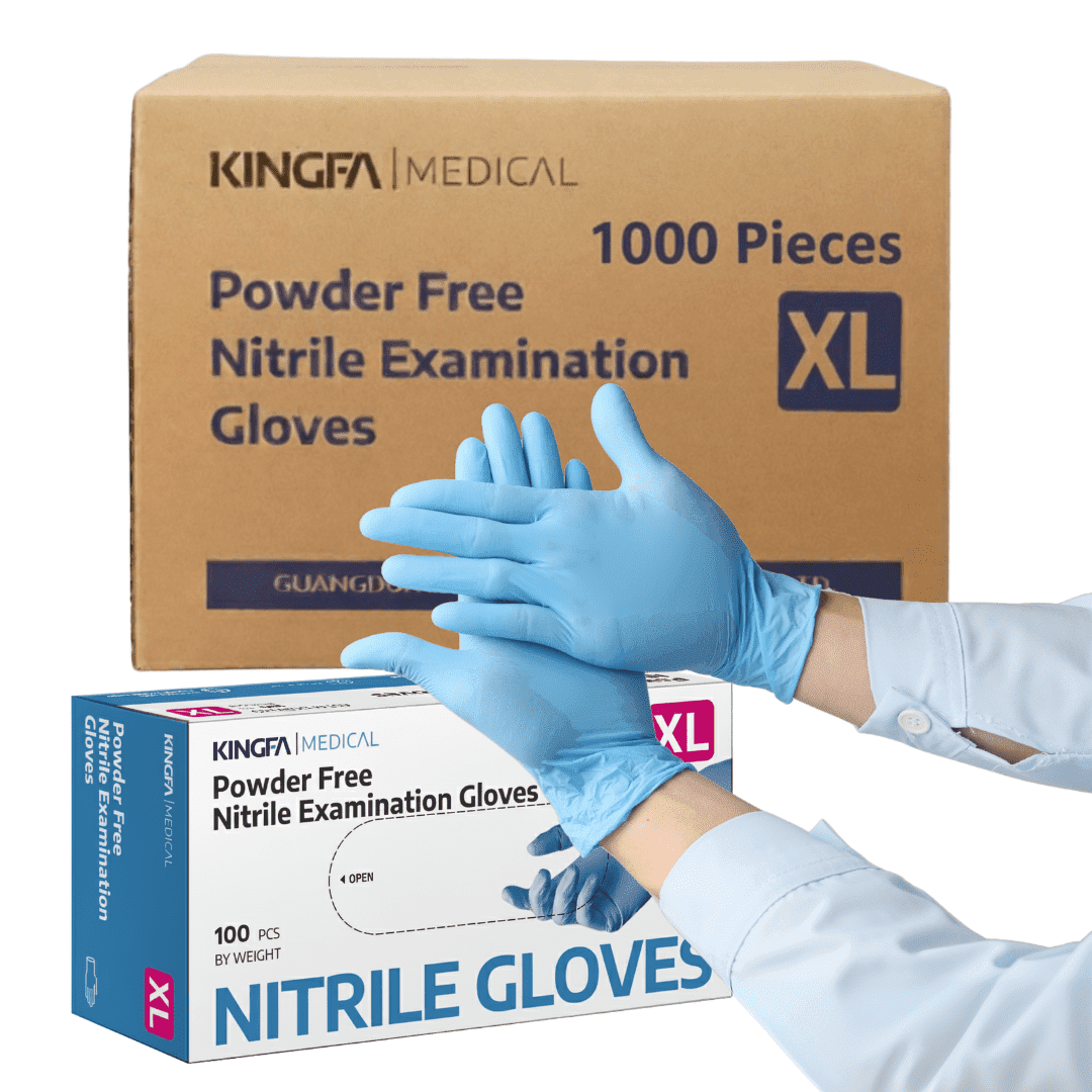 KINGFA Unisex Nitrile Medical Exam Gloves, Disposable, Blue, XL, 1000-Piece