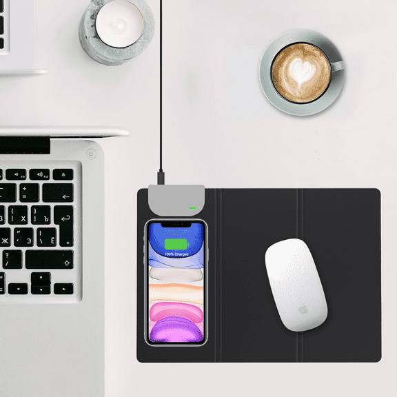 KINGFOM Wireless Charging Mouse Pad, Foldable Charging Mouse Pad for iPhone 13/13 Pro Max/12/11/X/Airpods/Samsung/Huawei