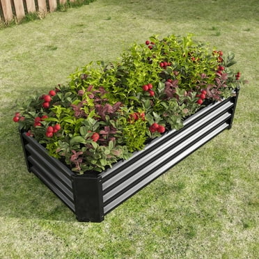 KINGGLE Galvanized Raised Garden Bed for Vegetables,Planter Raised Garden Boxes Outdoor,Metal Raised Garden Beds Steel Kit for Vegetables Flower Herb Patio Black Rectangle