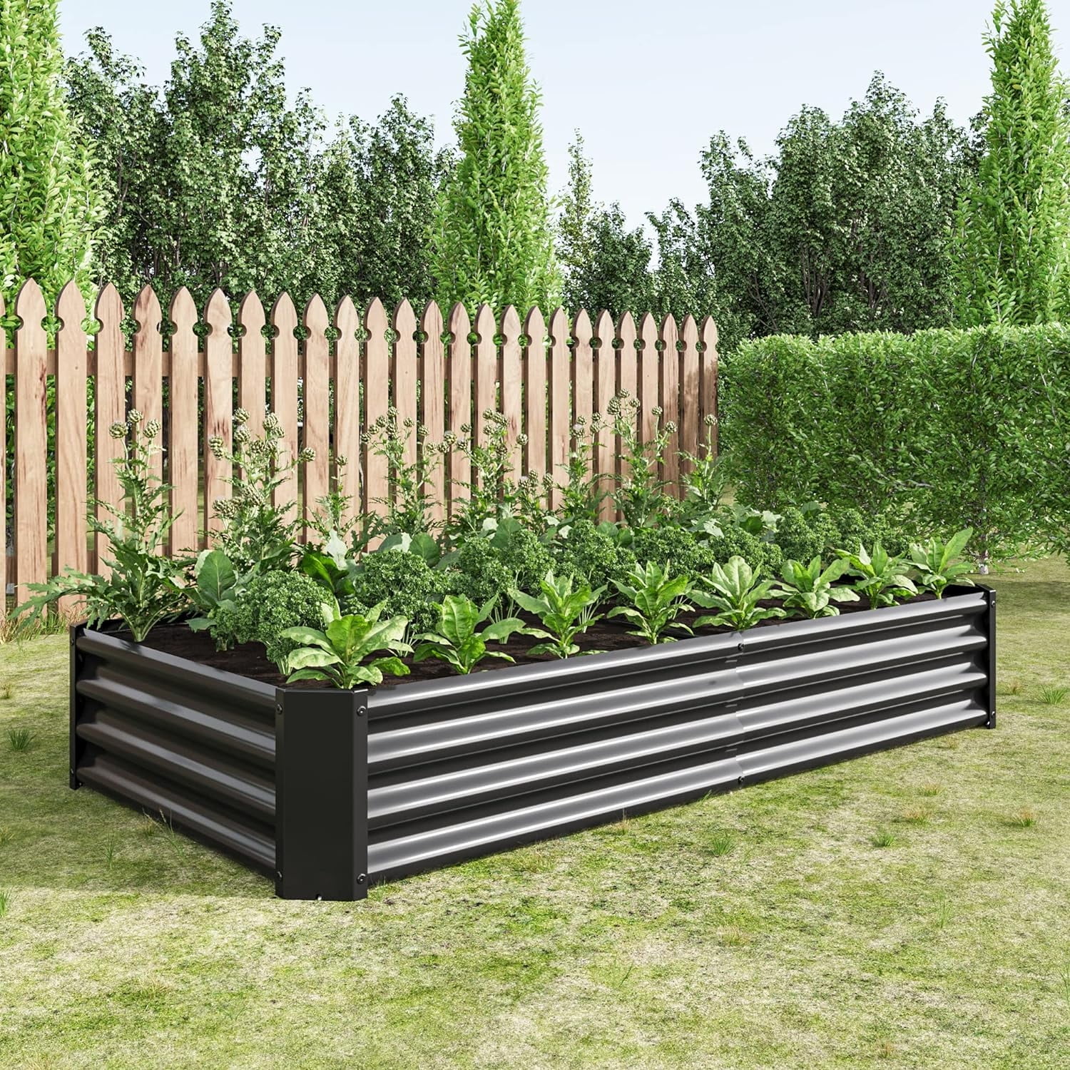 KINGGLE Galvanized Raised Garden Bed for Vegetables,Planter Raised Garden Boxes Outdoor,Metal Raised Garden Beds Steel Kit for Vegetables Flower Herb Patio Black Rectangle