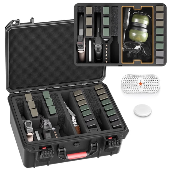 KINGHARDCASE Hard Case for 5 Compact Models & 21 Mag Slots, IP67 Waterproof TSA-Compatible Pre-Cut Foam Storage with Built-in Locator, 16.14"