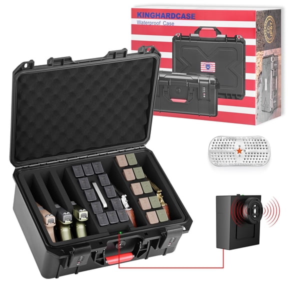KINGHARDCASE Hard Case for 5 Compact Models & 22 Mag Slots, IP67 Waterproof TSA-Compatible Storage with Smart Alarm & Combo Lock, 16.14"