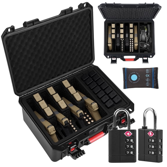 KINGHARDCASE TSA-Compatible Hard Case for 4 Compact Models, IP65 Waterproof Dustproof Travel Storage Case with Pre-Cut Foam, 23 Mag Slots & 2 Locks