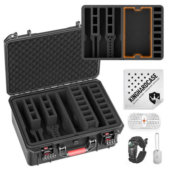 KINGHARDCASE TSA-Compatible Hard Case for 5 Compact Models & 21 Mag Slots, IP67 Waterproof Pre-Cut Foam Storage Case for Home, Travel & Range