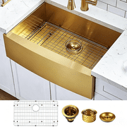 KINGO HOME 30x21 inch Gold Stainless Steel Farmhouse Kitchen Sink, SUS304 Flat Apron Front Single Bowl, Fregadero De Cocina