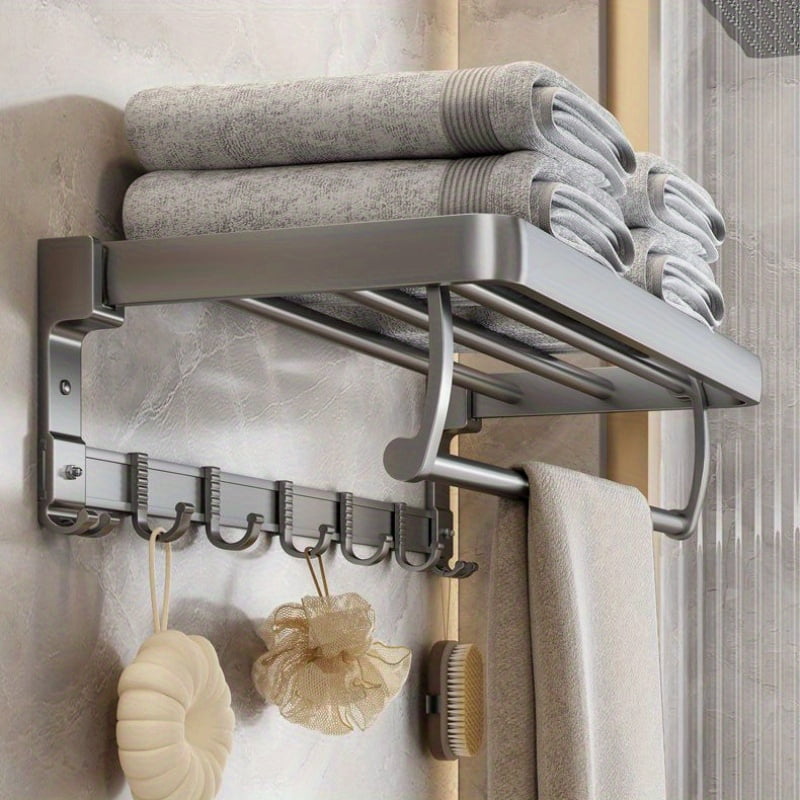 KINGOOS 1pc Wall-Mounted Metal Towel Rack With Foldable Design 15.7in ...