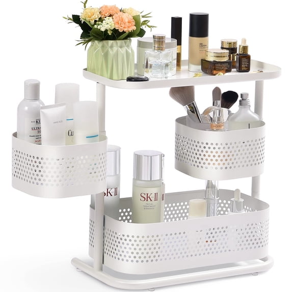 KINGRACK 3 Tier Rotating Bathroom Counter Organizer, Bathroom Storage Organizer, Vanity Tray Organizer for Bathroom Countertop, Kitchen Spice Rack,White
