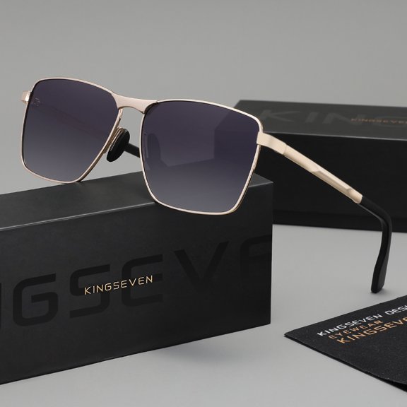 KINGSEVEN Men's Polarized Sunglasses UV400 Driving Rectangle Alloy Frame