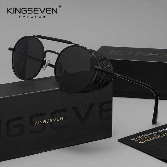 KINGSEVEN Men's Polarized UV400 Sunglasses Punk Round Alloy Frame