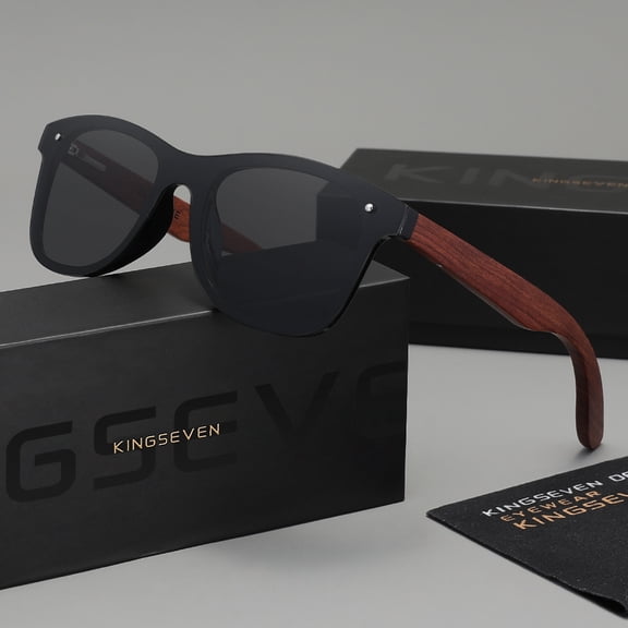 KINGSEVEN Men's UV400 Sunglasses Polarized Driving Wooden Frame