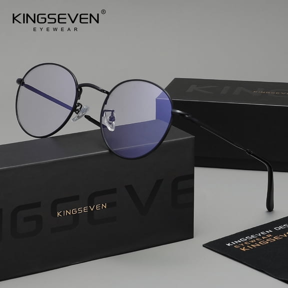 KINGSEVEN Round Classic Frame Blue Light Blocking Glasses For Students Writing Studying Protection Eyewear