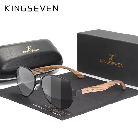 KINGSEVEN Vintage Design Natual Wooden Frame Sunglasses Classic Pilot UV400 Polarized Eyewear