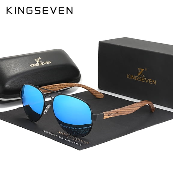 KINGSEVEN Vintage Design Natual Wooden Frame Sunglasses Classic Pilot UV400 Polarized Eyewear