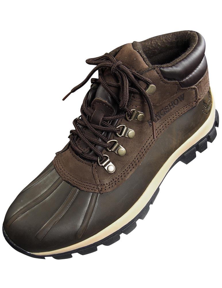 KINGSHOW Mens M0705 Water Resistance Leather Rubber Sole Winter Snow Boots Brown 1428 1 6.5 D M US