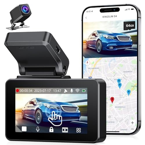KINGSLIM DASH CAM FRONT REAR 4K CAR PHOTO CAMERA FREE 64GB SD CARD D4 - BLACK