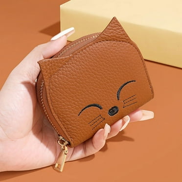 KINGSS Cat Face Mini Wallet For Women  Compact Multi-Slot Coin And Card Holder  Drivers License Pocket  Functional Soft Leather Money Clip For Everyday Carry Gift