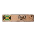 thumbnail image 1 of KINGSTON JAMAICA Vintage Plastic Street Sign Jamaican flag city country road wall gift | Indoor/Outdoor | 36" Wide, 1 of 4