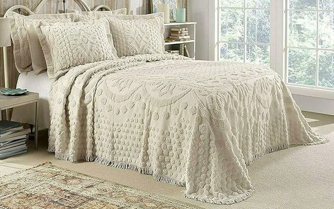 Kingston Tufted Bedding Spreads Chenille and Pillow Sham Set Queen Size Beige All Cotton Walmart