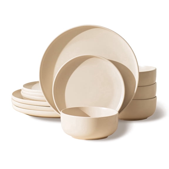 KINGSTONE 12-Piece Matte White Stoneware Plain Design Dinnerware Set